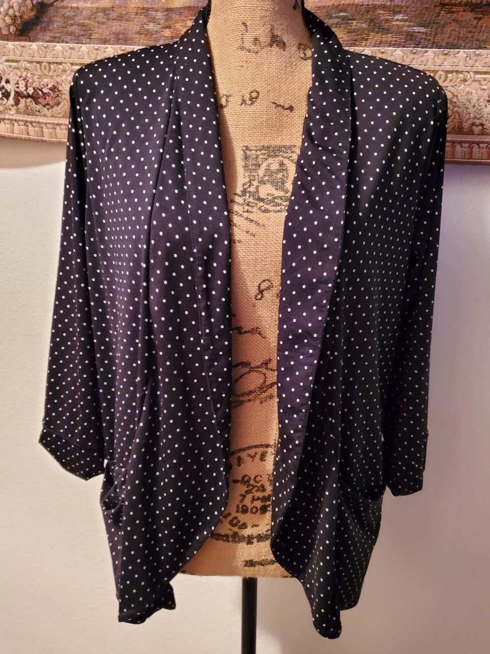 Robert Louis Black and White Polka Dot Open-Front Cardigan
